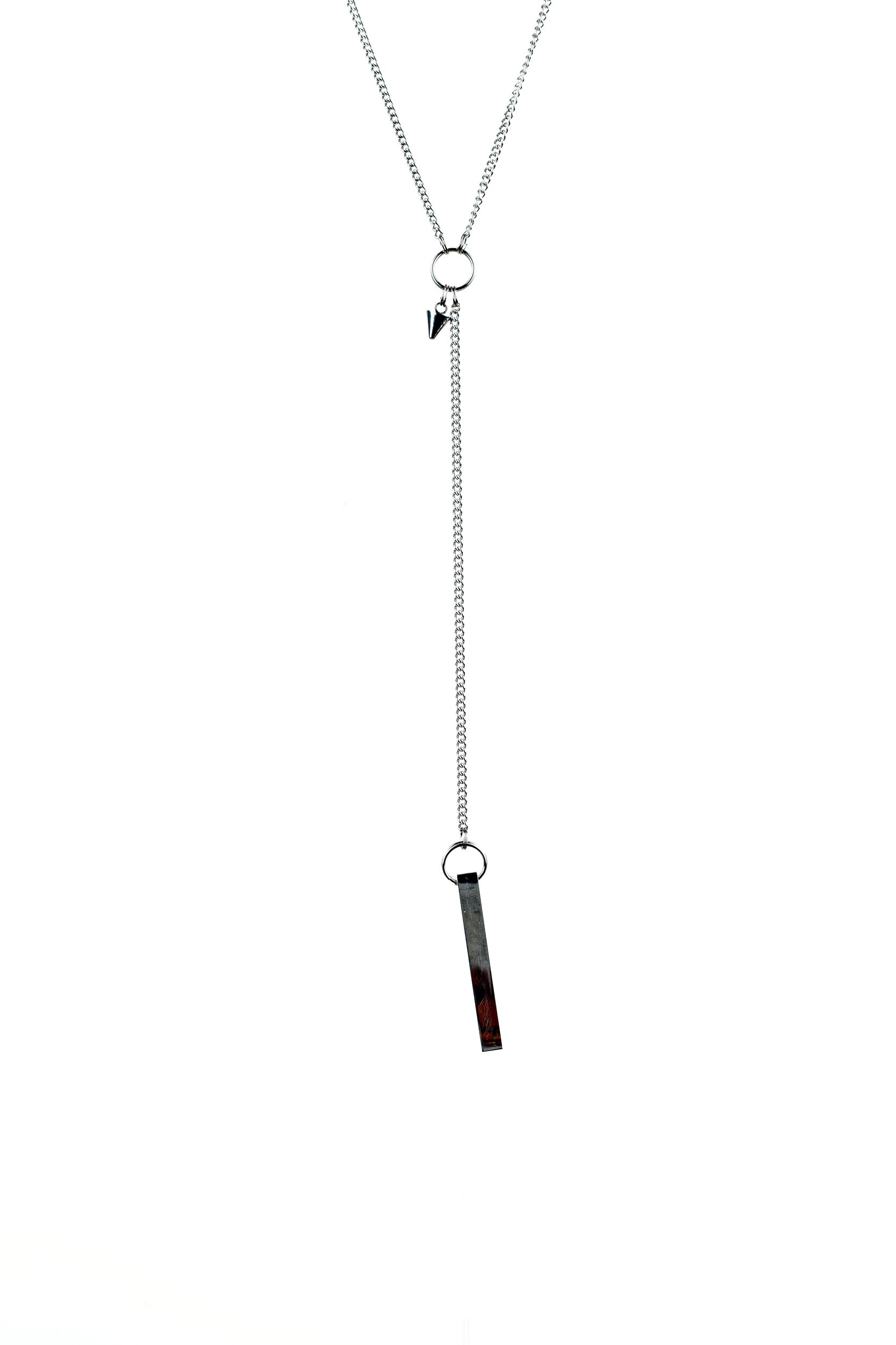 Handmade stainless steel long drop necklace by MICKKEUS.